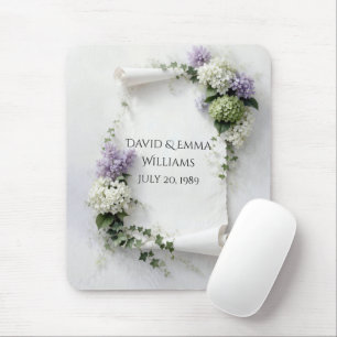 Wedding Scroll with Lilacs and Hydrangea Bouquet Mouse Pad
