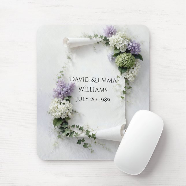 Wedding Scroll with Lilacs and Hydrangea Bouquet Mouse Pad (With Mouse)