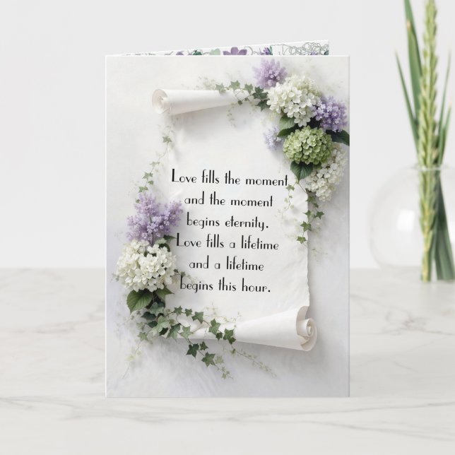 Wedding Scroll with Lilacs and Hydrangeas  Card (Front)