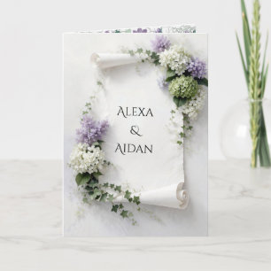 Wedding Scroll with Lilacs and Hydrangeas Card