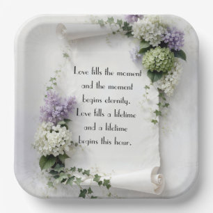Wedding Scroll with Lilacs and Hydrangeas  Paper Plate