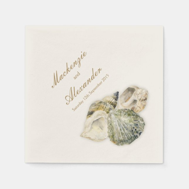 Wedding sea shells art cream paper napkin (Front)