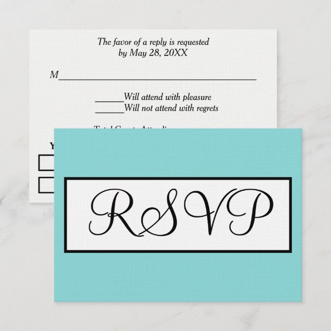 Wedding Seafoam Blue White RSVP  Card (Front/Back)