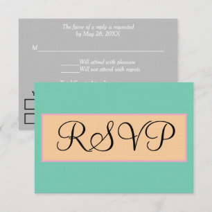 Wedding Seafoam Green Silver Pink Beige RSVP Card