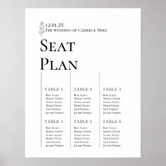 Wedding Seat Chart for 6 tables