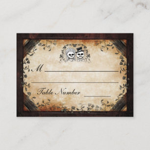 Wedding Seating - Brown Gothic Halloween Skeletons Place Card
