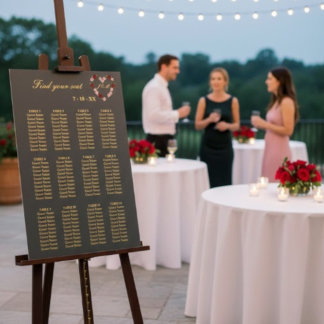 Wedding Seating Chart 12 - Floral Gray Heart 