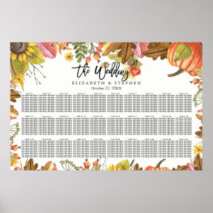Wedding Seating Chart Autumn Fall Leaves Pumpkins