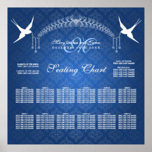Wedding Seating Chart Birds Monogram Blue