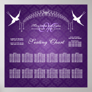 Wedding Seating Chart Birds Monogram Purple
