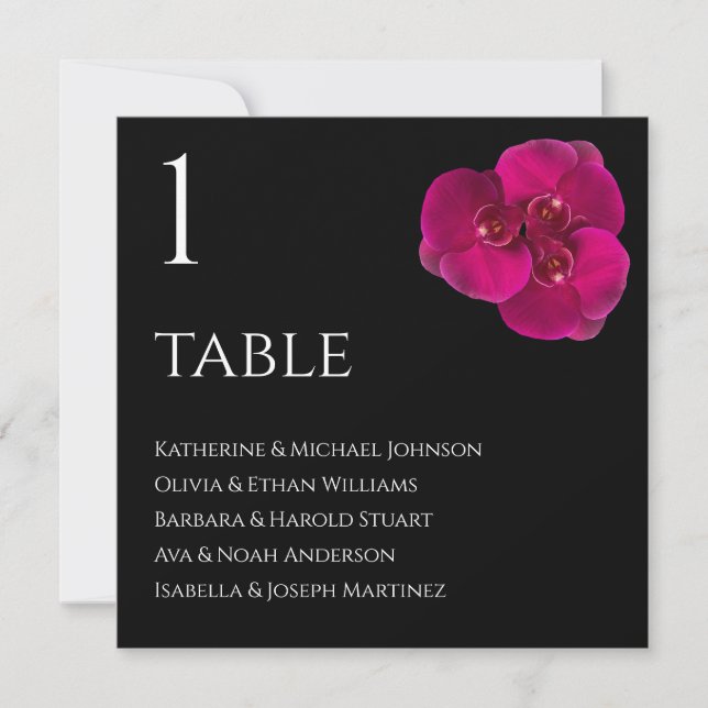 Wedding Seating Chart- Black Fuchsia and White Invitation (Front)