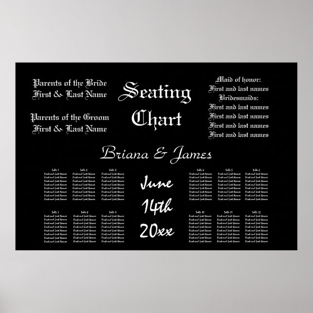 Wedding Seating Chart Bride Groom Bridal Guests (Front)
