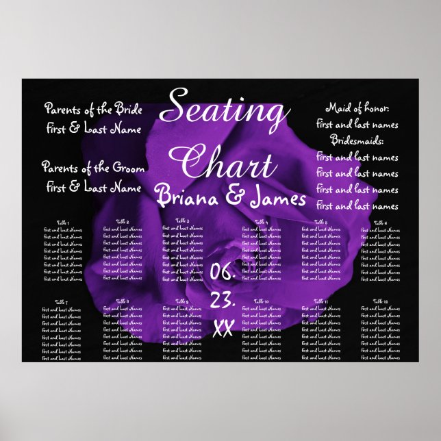 Wedding Seating Chart Bride Groom Bridal Purple (Front)