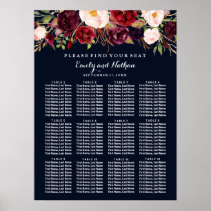 Wedding Seating Chart Burgundy Navy Floral