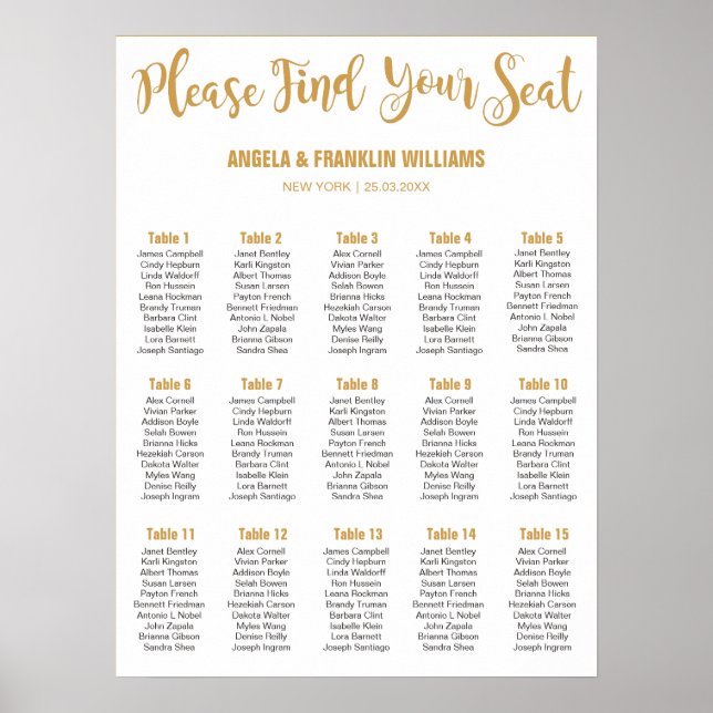 Wedding Seating Chart, Calligraphy Custom Colour Poster (Front)