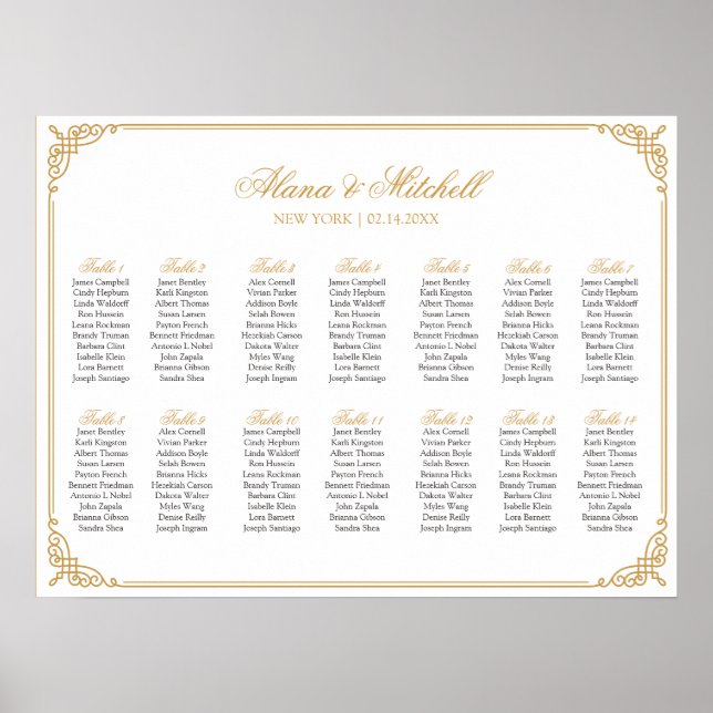 Wedding Seating Chart, Calligraphy Custom Colour Poster (Front)