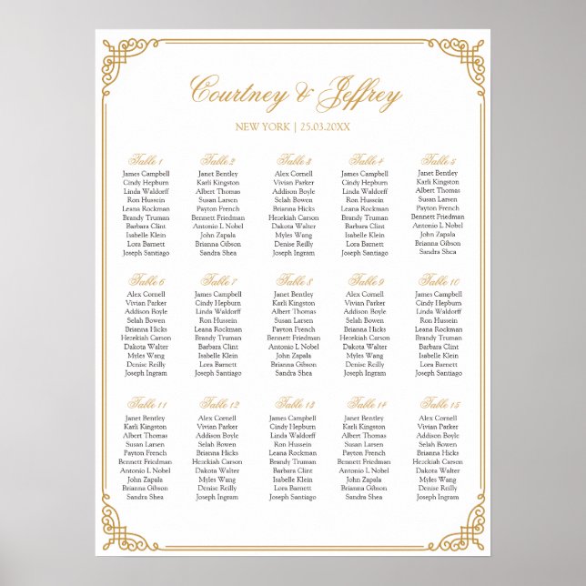 Wedding Seating Chart, Calligraphy Custom Colour Poster (Front)