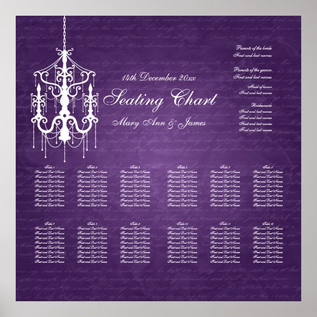 Wedding Seating Chart Chandelier Purple (Front)