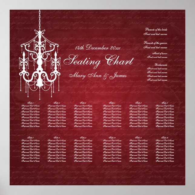 Wedding Seating Chart Chandelier Red (Front)