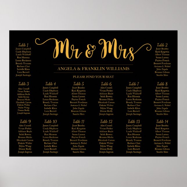 Wedding Seating Chart, Editable Background Colour Poster (Front)