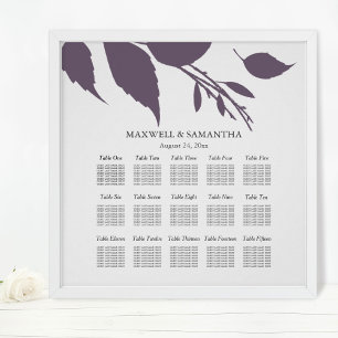Wedding SEATING CHART Elegant Plum Purple Leaves