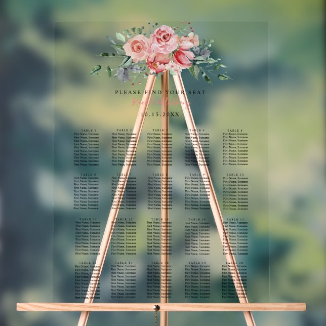 Wedding Seating Chart Floral Romantic Blush Garden (Neutral)