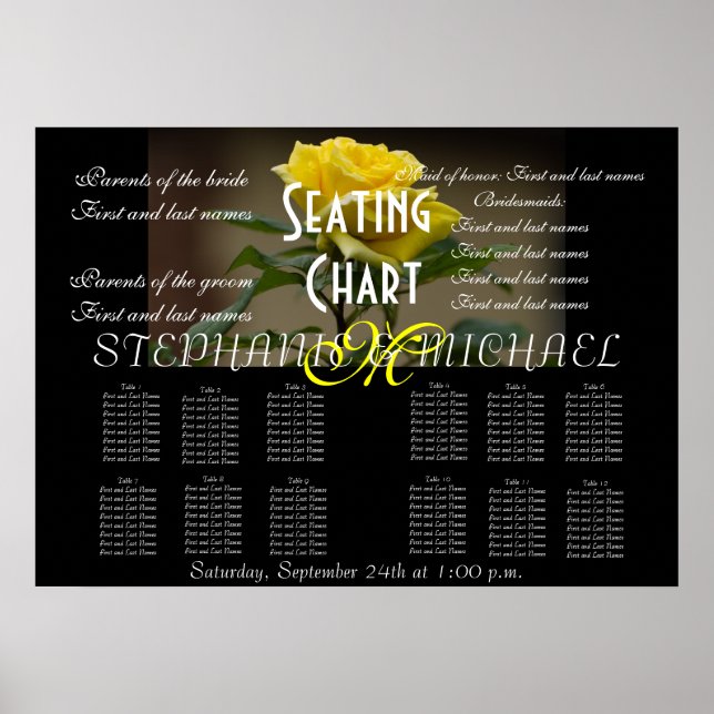 Wedding Seating Chart Flower Blossom Monogram Name (Front)