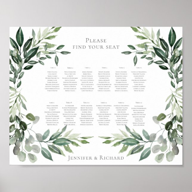 Wedding Seating Chart Foliage Bouquet (Front)