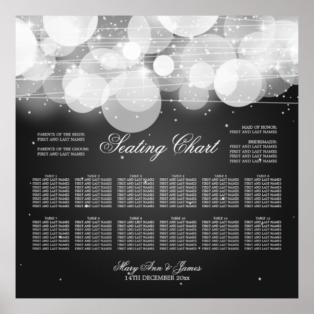 Wedding Seating Chart Glow & Sparkle Black (Front)