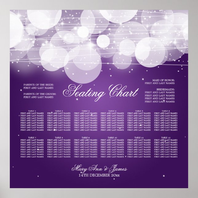 Wedding Seating Chart Glow & Sparkle Purple (Front)