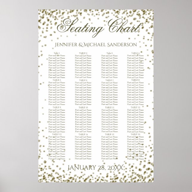 Wedding Seating Chart Gold Confetti (Front)