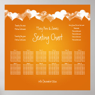 Wedding Seating Chart Grunge Hearts Orange