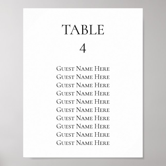 Wedding Seating Chart Individual Page Any Size (Front)