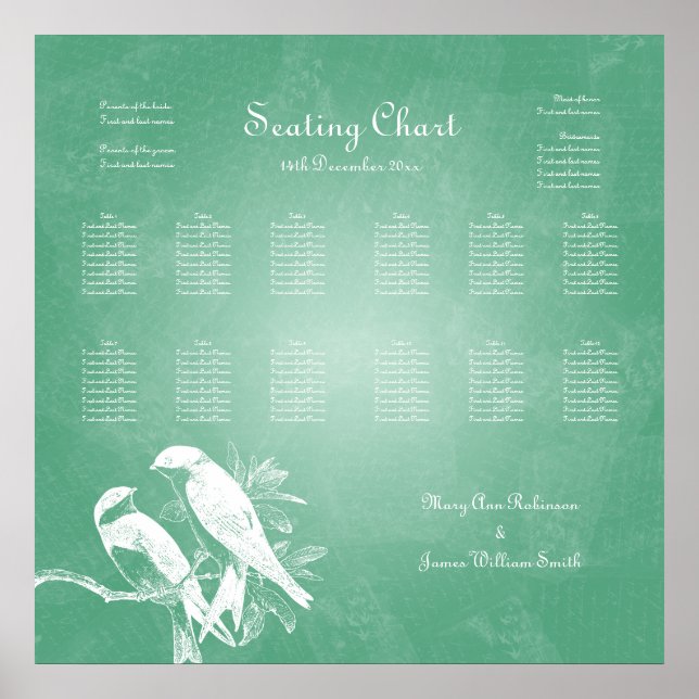 Wedding Seating Chart Love Birds Mint (Front)