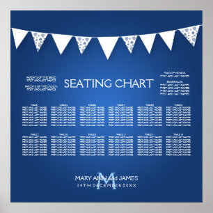 Wedding Seating Chart Love Bunting Monogram Blue
