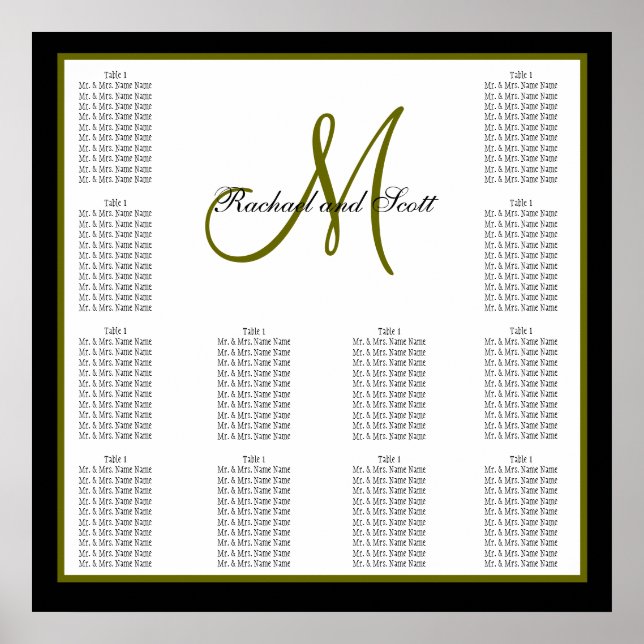 Wedding Seating Chart Monogram Names (Front)