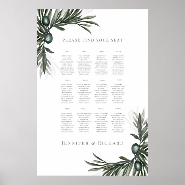 Wedding Seating Chart olives Tuscan 1 (Front)