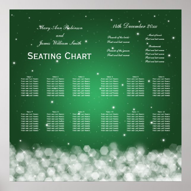 Wedding Seating Chart Party Sparkle Emerald (Front)