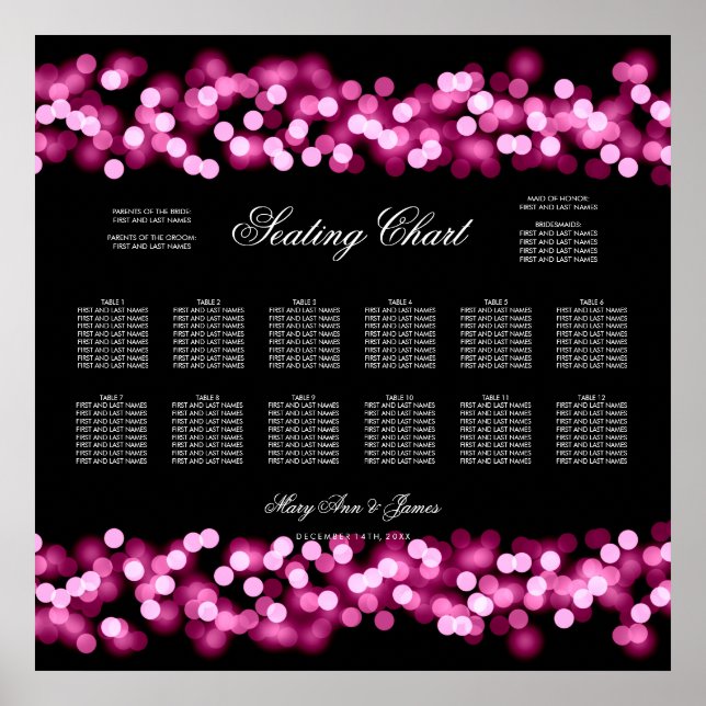 Wedding Seating Chart Pink Hollywood Glam (Front)