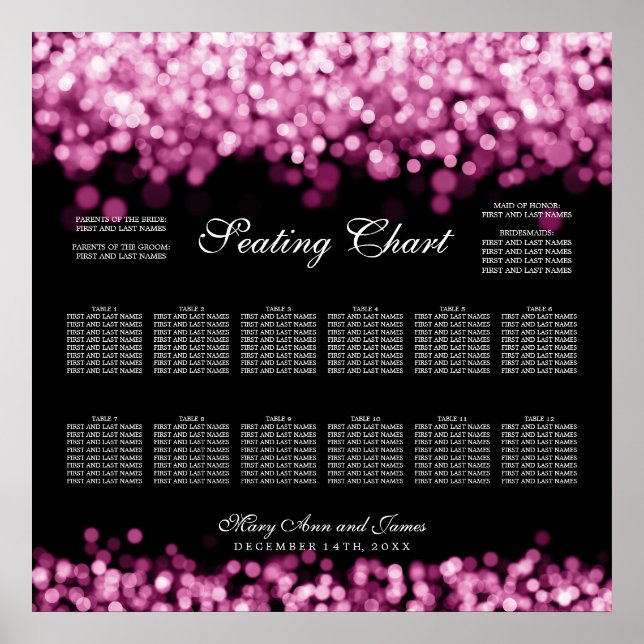 Wedding Seating Chart Pink Lights (Front)