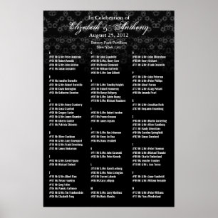 Wedding Seating Chart Poster Black Floral
