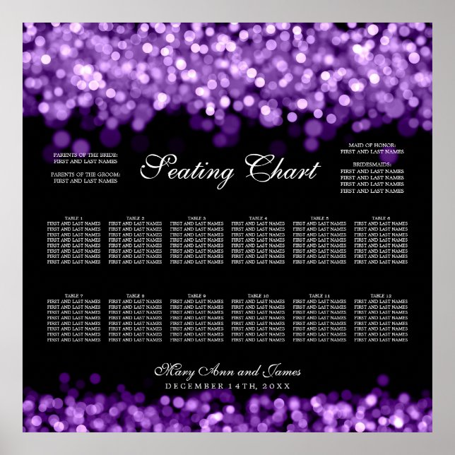 Wedding Seating Chart Purple Lights (Front)