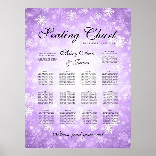 Wedding Seating Chart Purple Winter Wonderland (Front)
