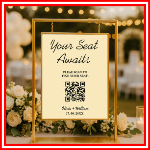 Wedding Seating Chart QR Code Butter Yellow Sign
