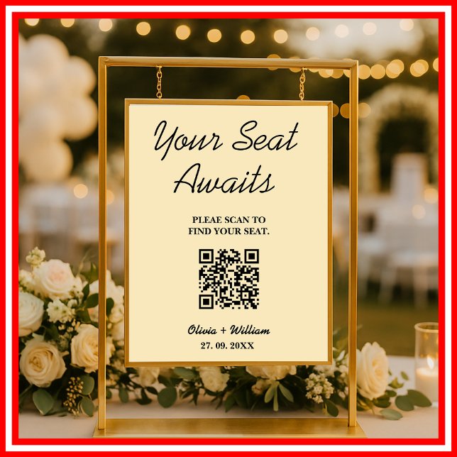 Wedding Seating Chart QR Code Butter Yellow Sign (Creator Uploaded)