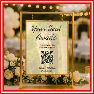 Wedding Seating Chart QR Code Butter Yellow Sign