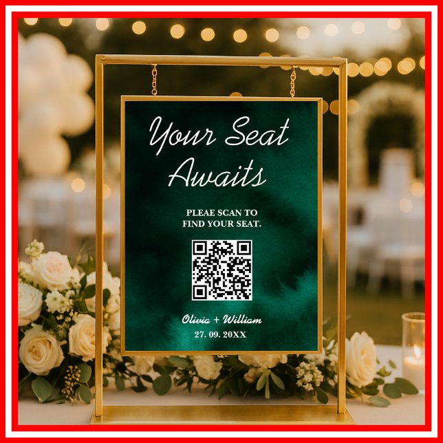 Wedding Seating Chart QR Emerald Green Sign (Creator Uploaded)
