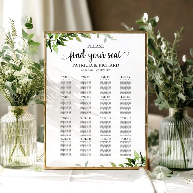 Wedding Seating Chart Sign Elegant Greenery (Creator Uploaded)