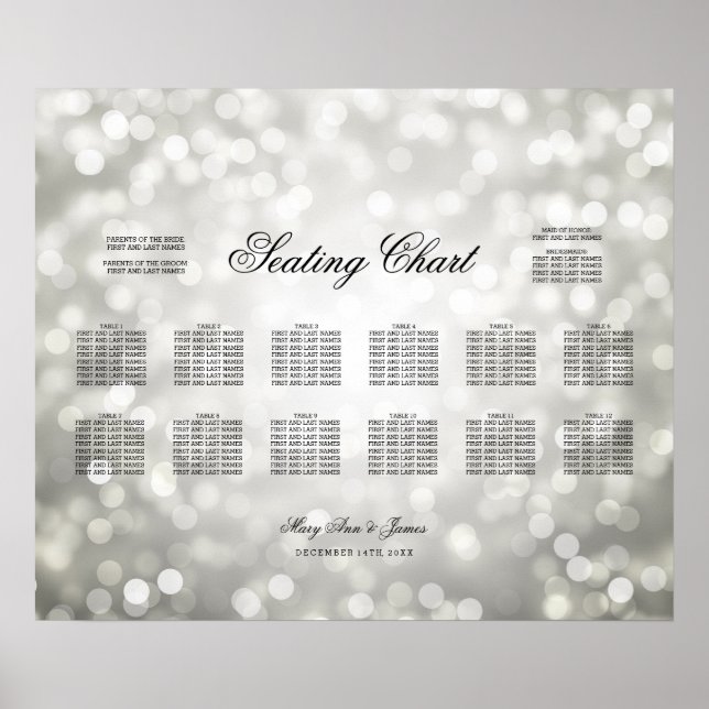Wedding Seating Chart Silver Glitter Lights (Front)