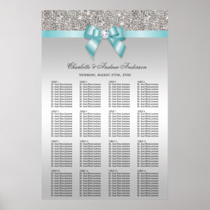 Wedding Seating Chart Silver Sequin Teal Bow